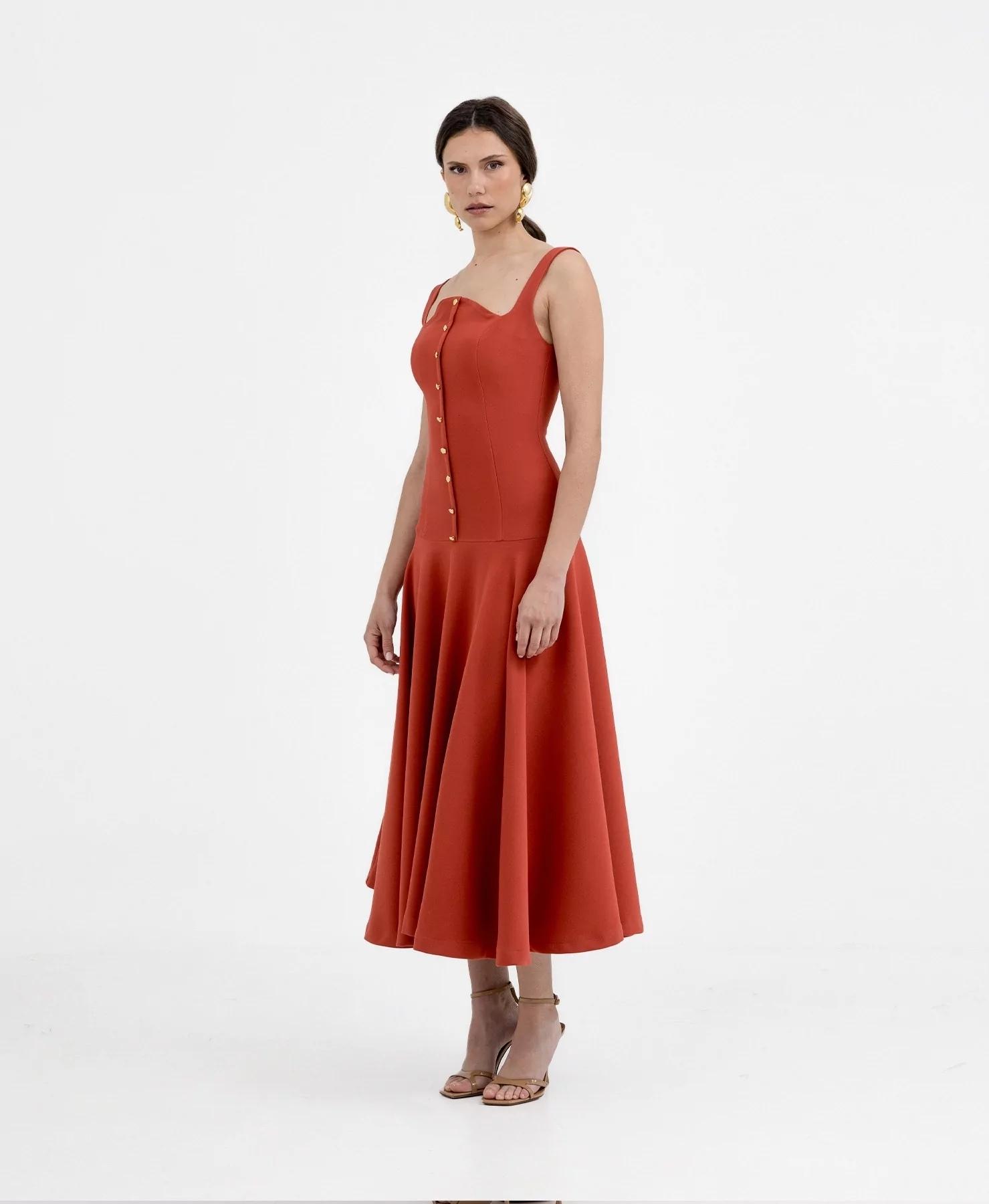 Vestido midi teja